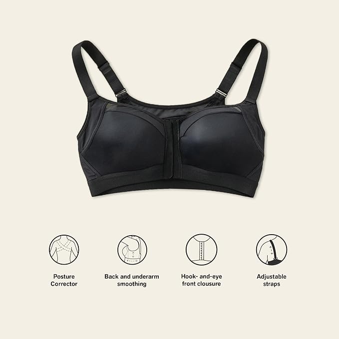 Leonisa Posture Corrector Bra, Wireless Front Closure Posture Bra with Contour Cups – Back Support and Everyday Comfort