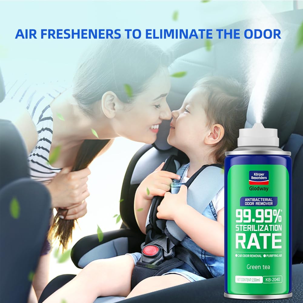 Glodway Whole Car Air Refresher,Odor Eliminator Remover Spray For Car,Green Tea Strong Freshener With Odour Eliminator Technology,Long-Lasting Scent,6 Ounce(Pack of 3)