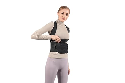 Jumbl Posture Corrector (Small) | Reusable Back Brace Supportive Spine Correction for Back Pain Relief for Men & Women Fitness and Wellness Kit | with Bonus Resistance Band