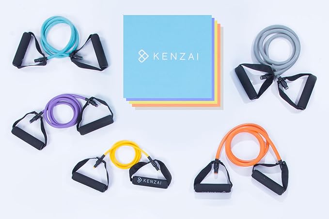 Kenzai Resistance Bands Exercise Set with Handles, Multi-Color Fitness Tubes, Strength Training Equipment for Home Workouts