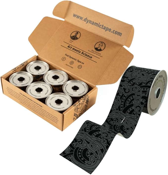 Dynamic Tape Eco | Biomechanical Adhesive Tape | Physio Tape for Knee, Ankle, Shoulder, Leg, Muscle Support | Sports Tape for Football, Rugby, Ideal for Athletes |Grey & Black - 2" (6)