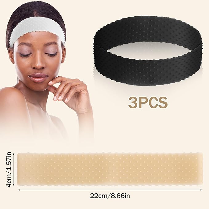 3 Pieces Silicone Wig Grip Band, Seamless Non-slip Elastic Headband Adjustable Wig Headband Sweat-Proof Hold For Men Women Sports Yoga Hair Styling (Black White Skin Color)