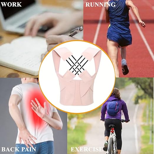 WEEOATAR Upper Back Brace Posture Corrector Posture Trainer, Breathable, Adjustable, Easy to Use with Magic Stickers, 4 Back Straps Back Straightener for Adults and Kids (Black, XL)