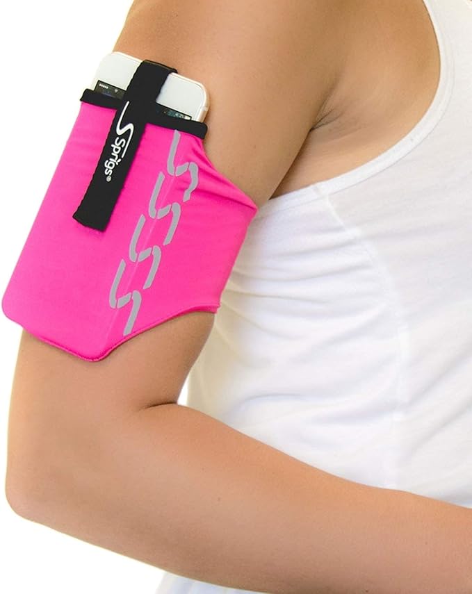 Sprigs Phone Armband Sleeve for iPhone 14, 13, 12, 11, X Galaxy Z, S22, S21, S20 Google Pixel 7, 6, 5. The Lightest & Most Comfortable Running Armband, Stretches to Fit All Phones with Case for Women & Men