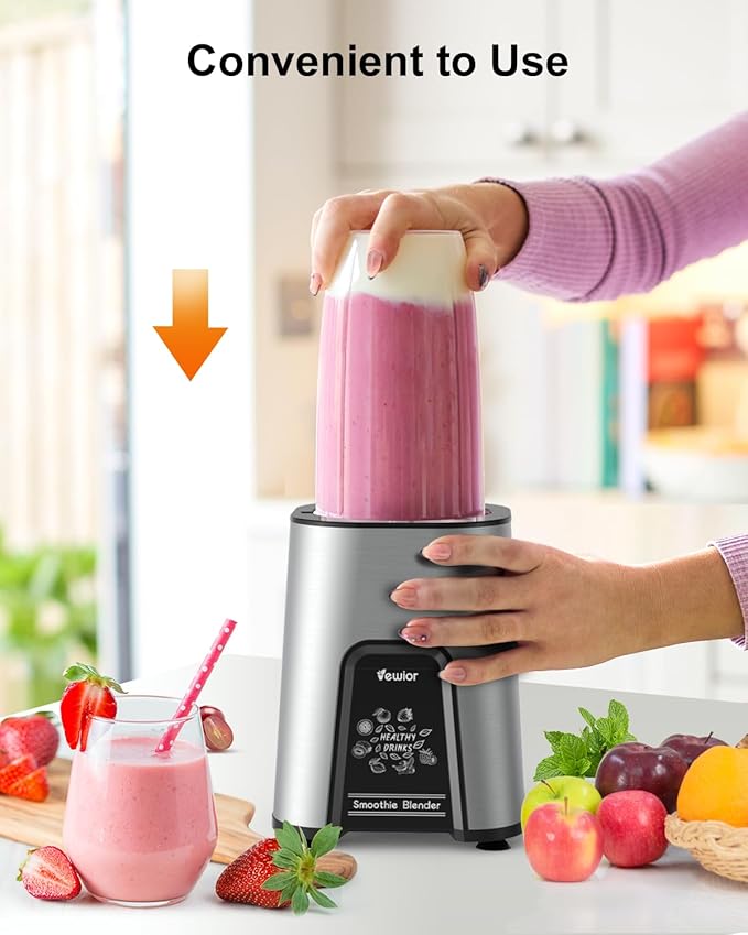 VEWIOR Smoothie Blender, 900W Personal Blender for Shakes and Smoothies, Blenders for Kitchen, Smoothie Juice Mixer with 2 * 22Oz BPA-Free To-Go Cups