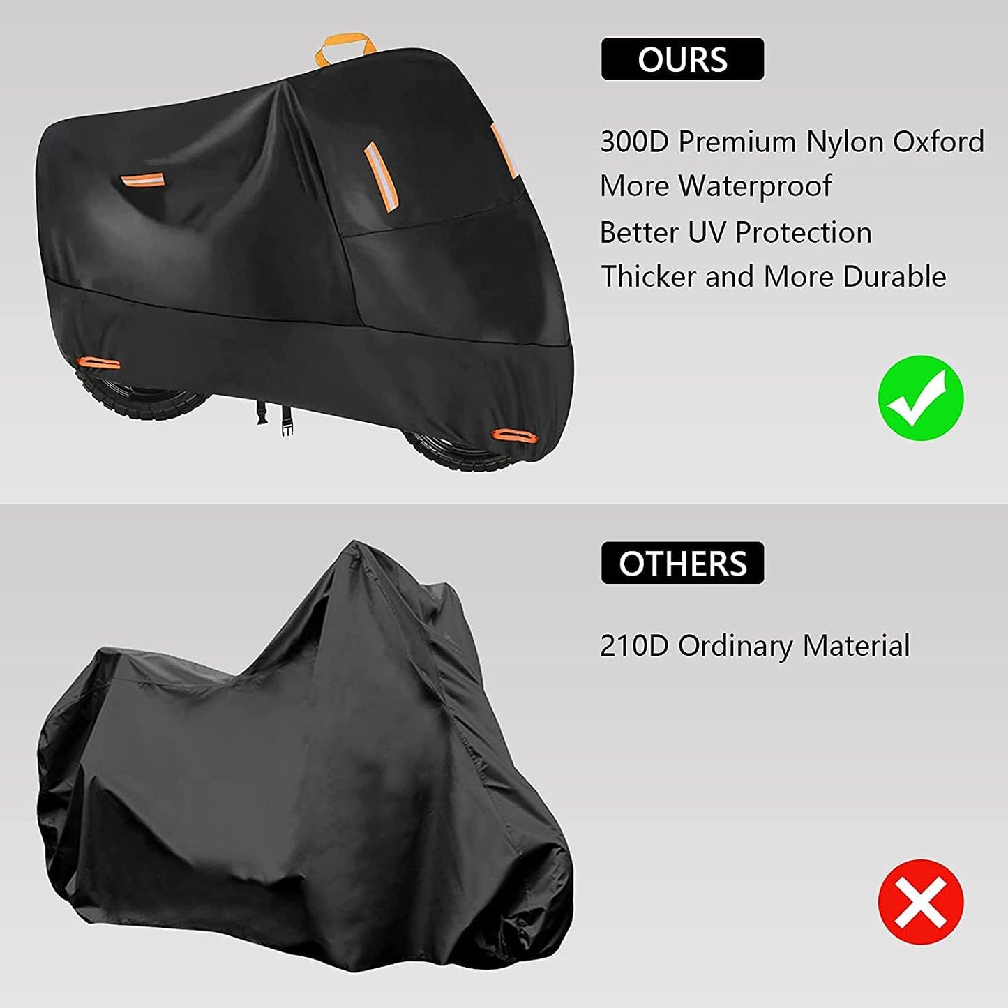 300D Oxford Heavy Duty Motorcycle Cover, Dirt Bike Cover, 96 inch XL for Adventure Cruiser Street Sport Touring - Tear Proof Night Reflective Lock Holes Waterproof Impermeable Outdoor Protect