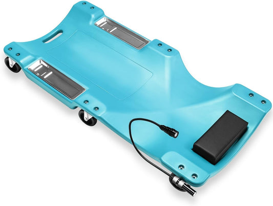 Auto Dynasty 40 Inches Mechanic Creeper, Automotive Garage Repair Low Profile Under Car Rolling Creeper with LED Light and Padded Headrest, Plastic, Sky Blue