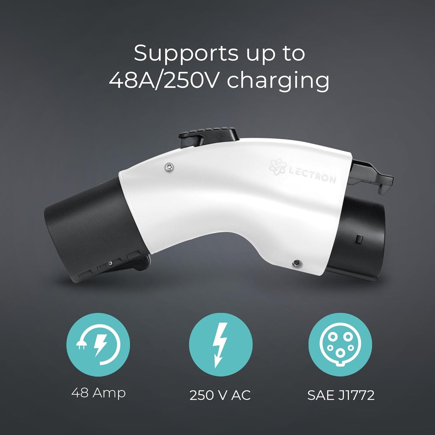 [Only for J1772 EVs ] Lectron - Tesla to J1772 Charging Adapter, Max 48A & 250V - Compatible with Tesla High Powered Connectors, Destination Chargers, and Mobile Connectors (White)