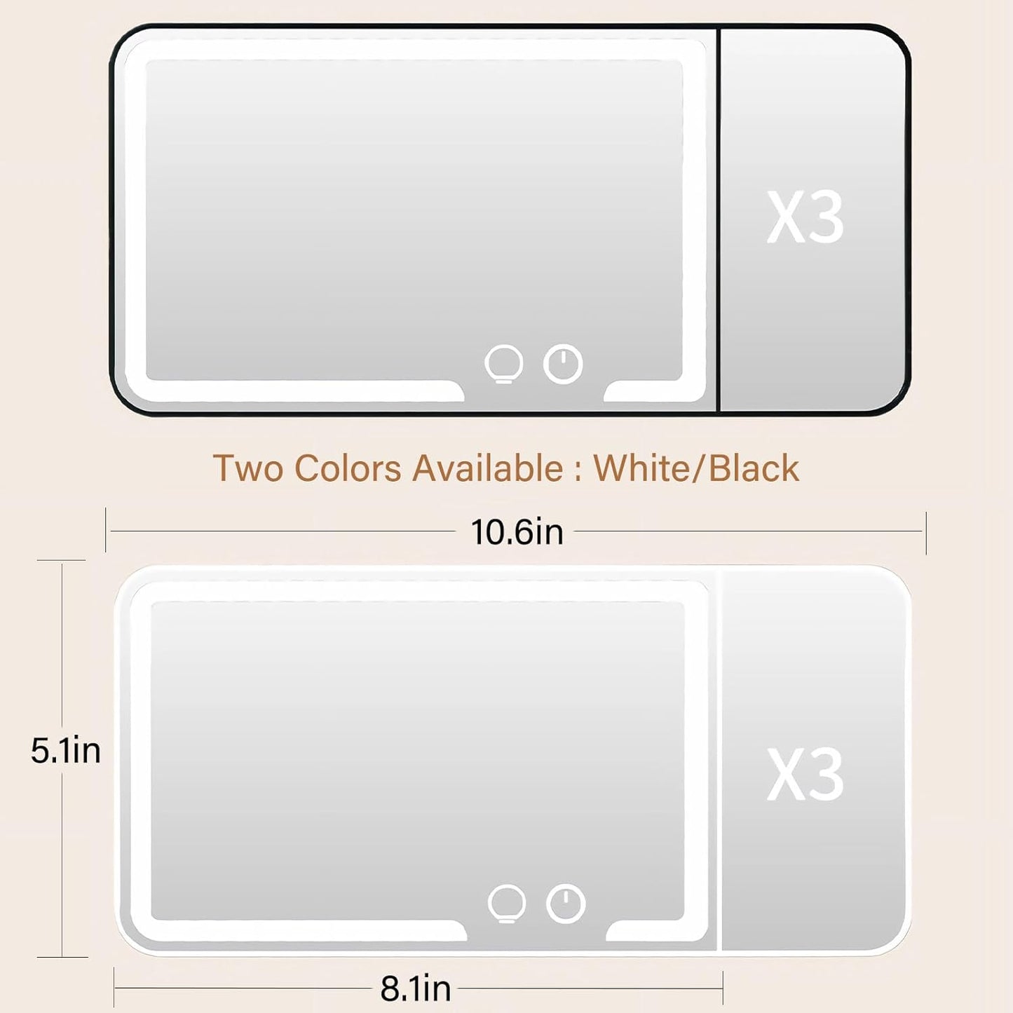 Car Sun Visor Vanity Mirror, Dimmable Touch Screen Makeup Mirrors with 3 Light Modes & 3x Magnifying for Women Detailed Makeup Universal Clip-on Rear View Sun-Shading Cosmetic Mirror (White)