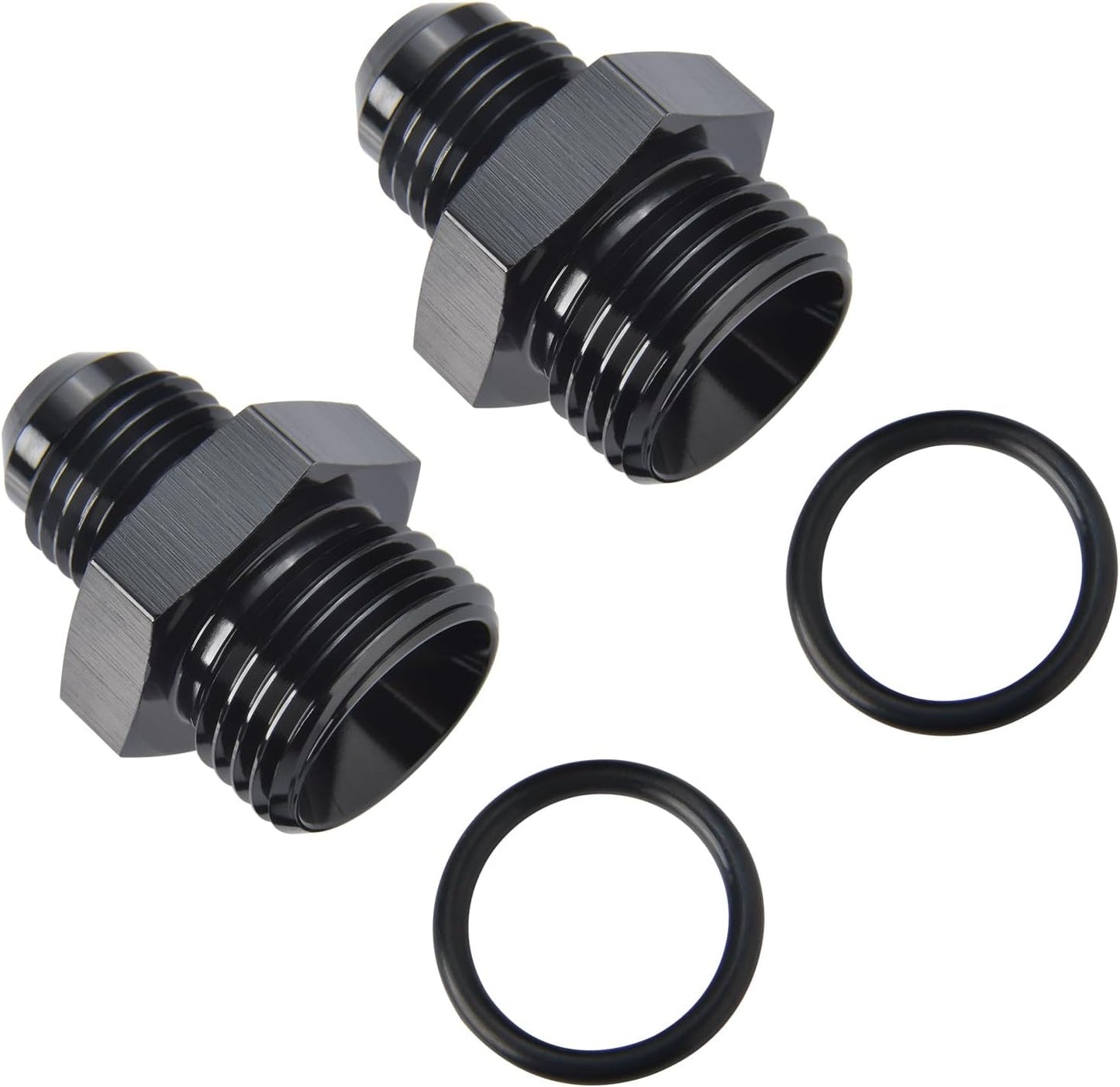 4AN Male Flare to 6AN ORB O-ring Boss Fuel Pump Rail Adapter Fitting Aluminum Black, Pack of 2