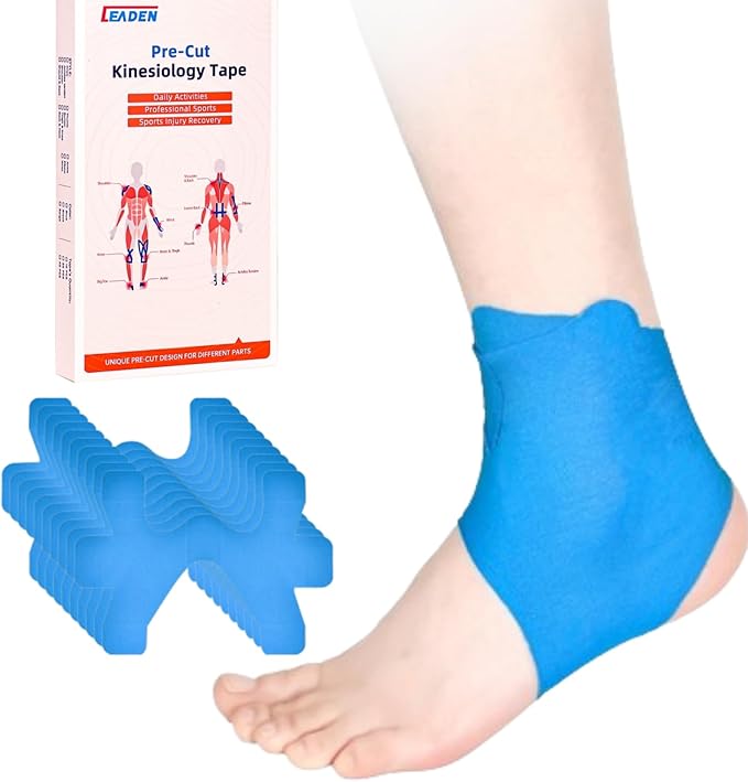 IEADEN Precut Kinesiology Tape for Ankle, 10 Pcs - Ankle Support & Stability, Ankle Pain Relief Athletic Tape - Waterproof & Elastic, Breathable Hypoallergenic Latex-Free Tape, Blue