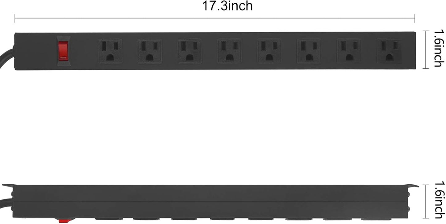HHSOET Metal Wide Spaced Power Strip, 8 Outlets, Black, 1200J Surge Protector, 15A, 125V, 60Hz, 1875W