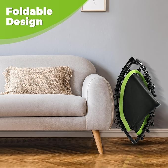 ONETWOFIT Foldable Rebounder Trampoline for Adults, 40/42/45” Mini Fitness Trampoline W/Adjustable Foam Handle Bungees, Quiet Exercise Trampoline for Personal Indoor Workout