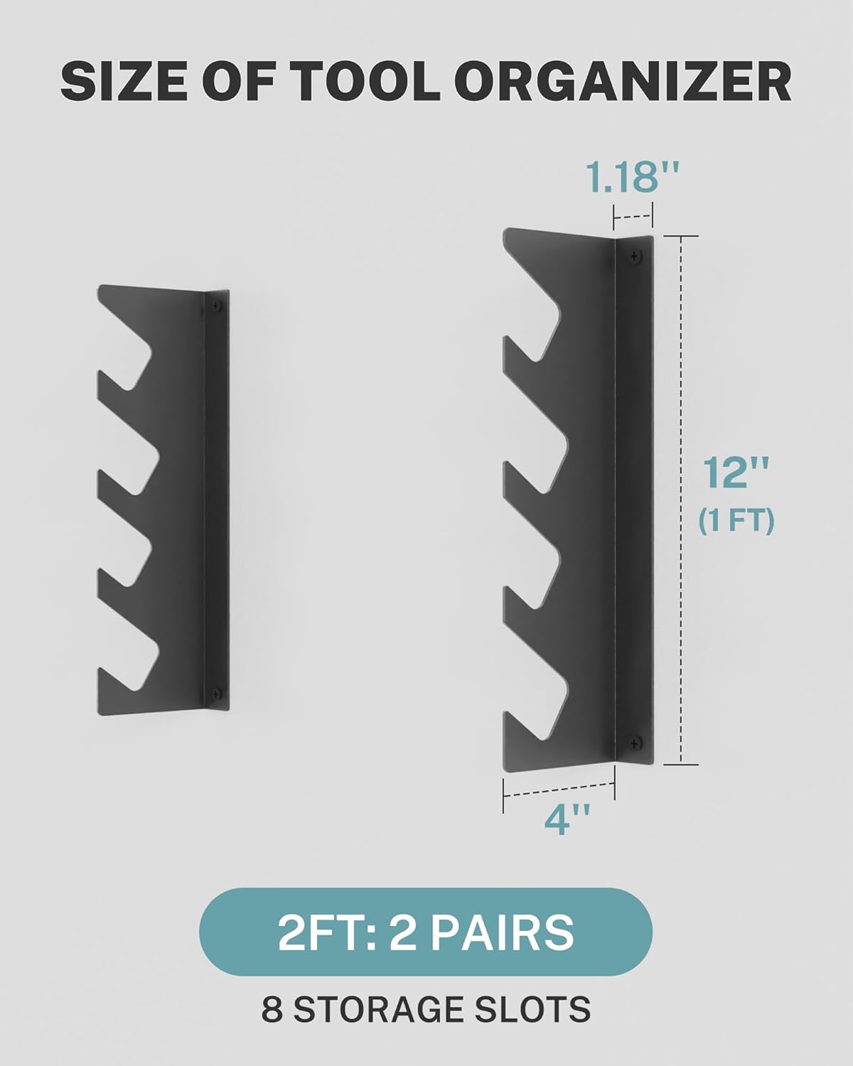 Garage Tool Organizer Wall Mount, Shed Yard Organization Racks for Walls, Horizontal Tool Racks, Shovels and Rakes, 2FT