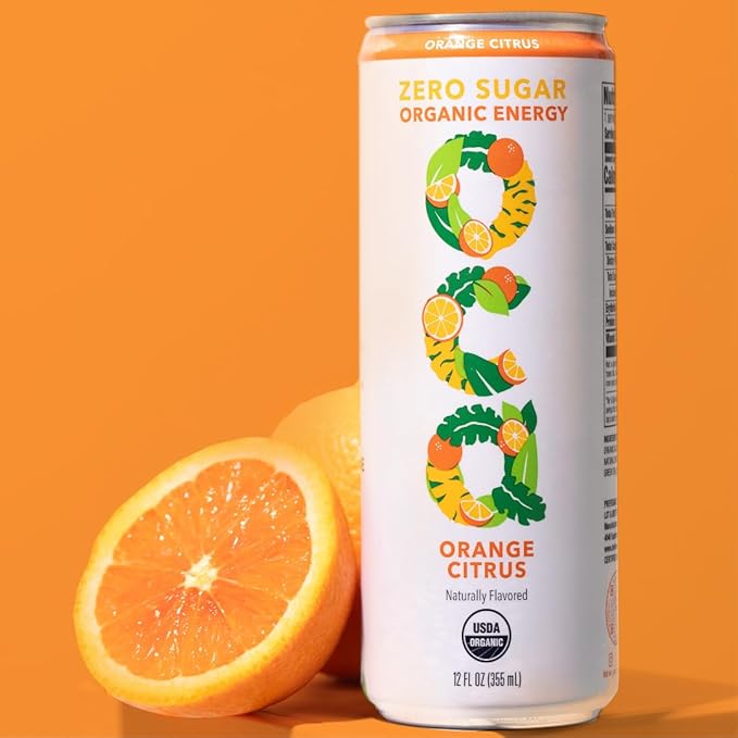 OCA ZERO Orange Citrus, Organic energy drink, zero sugar, gluten-free, vegan plant-based, 12 Fl Oz (12-pack)