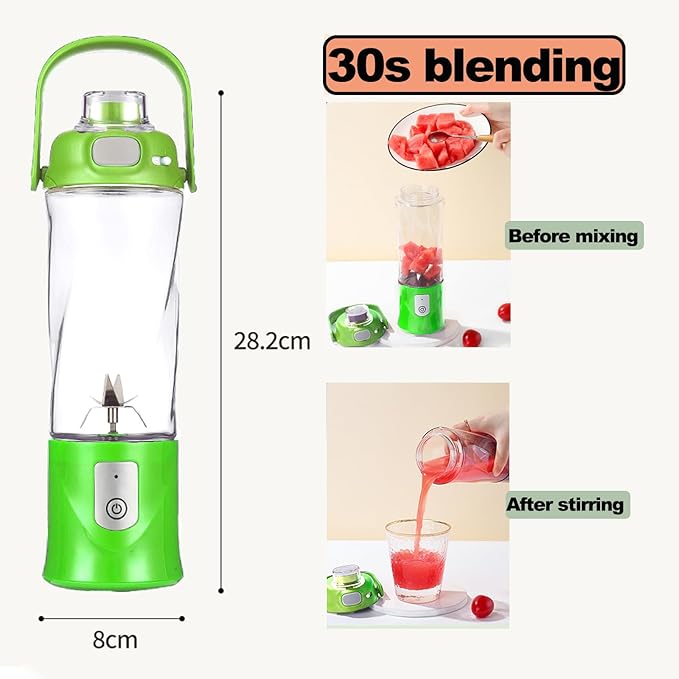 Portable Blender, Cordless, Personal Blender-for Shakes & Smoothies, BPA Free, Leakproof, USB-C Rechargeable, Ideal for Ice Blending, Juicing, and Food Processing, Convenient (Green)