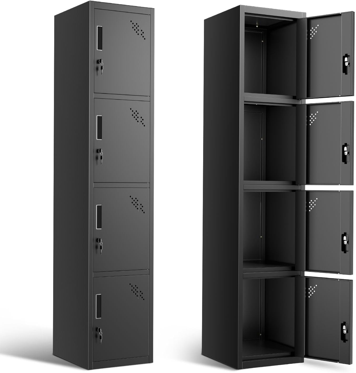 DNA MOTORING Metal Storage Cabinet for Employees with Keys, 71" Employees Metal Locker with 4 Doors, Tall Storage Lockers for Garage,Office,Home,Gym, Black, TOOLS-00790-BK-BK