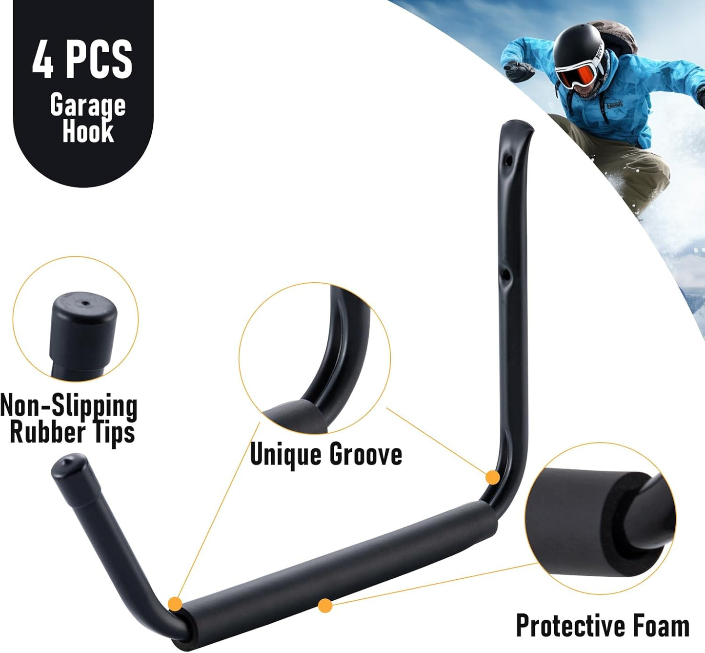 HOME MASTER HARDWARE Heavy Duty 15" Jumbo Garage Wall Hooks 4 Pack – 100 LB Kayak Storage Rack, Wall Mount for Canoe, Bicycle, Ladder & Large Gear