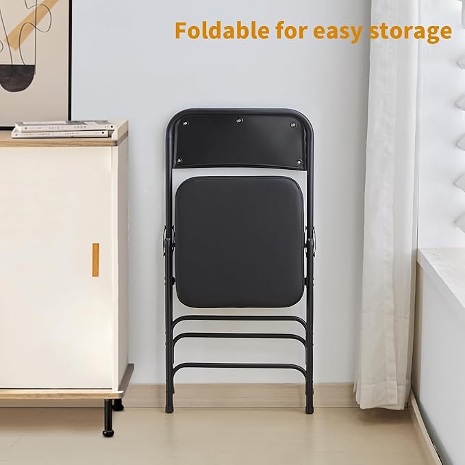 BOOSDEN Padded Folding Chair, Foldable Chair with Thick Cushion, Heavy Duty Metal Folding Chair for Outdoor & Indoor & Dining & Party, Black