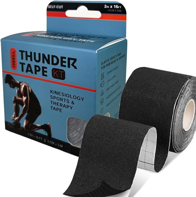 | Kinesiology Tape | Hypoallergenic, Latex-Free, Breathable Sports Tape for Athletes – Uncut Cotton Elastic Roll, 2" x 16 ft – Muscle & Joint Support for Knee, Shoulder, Elbow – Black
