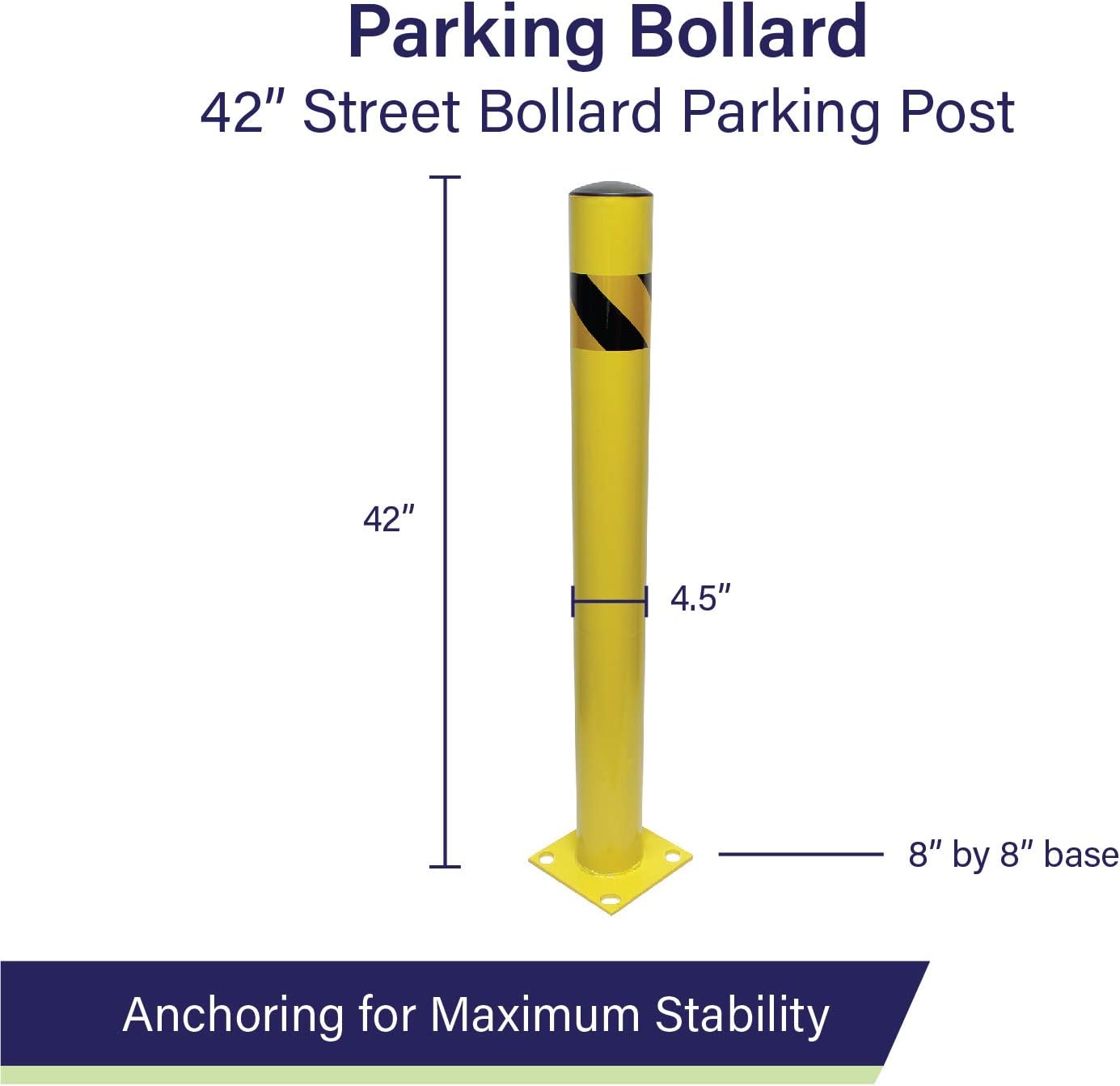 BISupply Safety Bollard Post Parking Barrier 2 Pack - 42in Yellow Pipe Bolt Down Bollard for Garage Lot