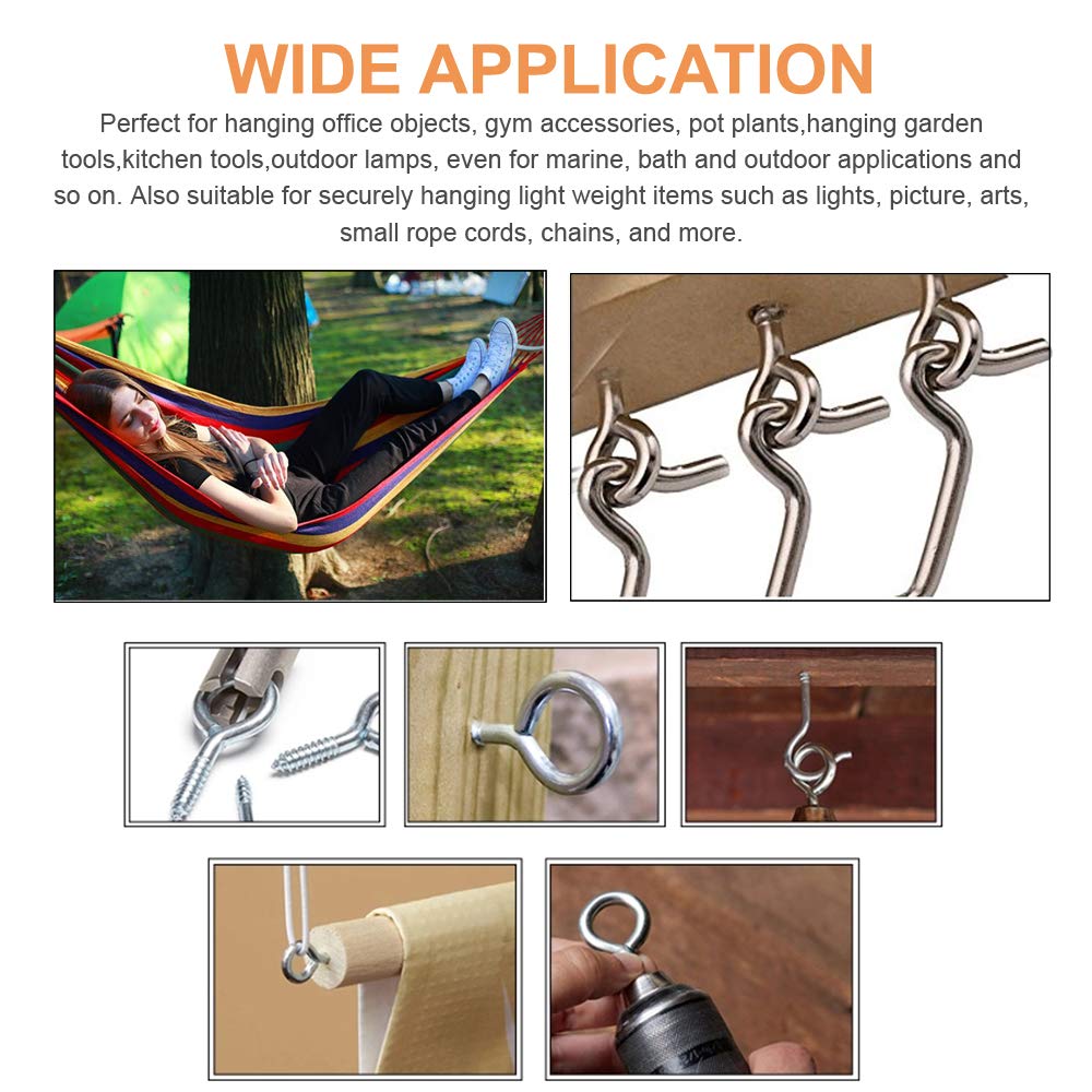 6-Pack 304 Stainless Steel Screw Eyes 3.2", Heavy Duty Screw in Eye Hooks Ring for Yoga, Swing Chair, Indoor & Outdoor, Self Tapping