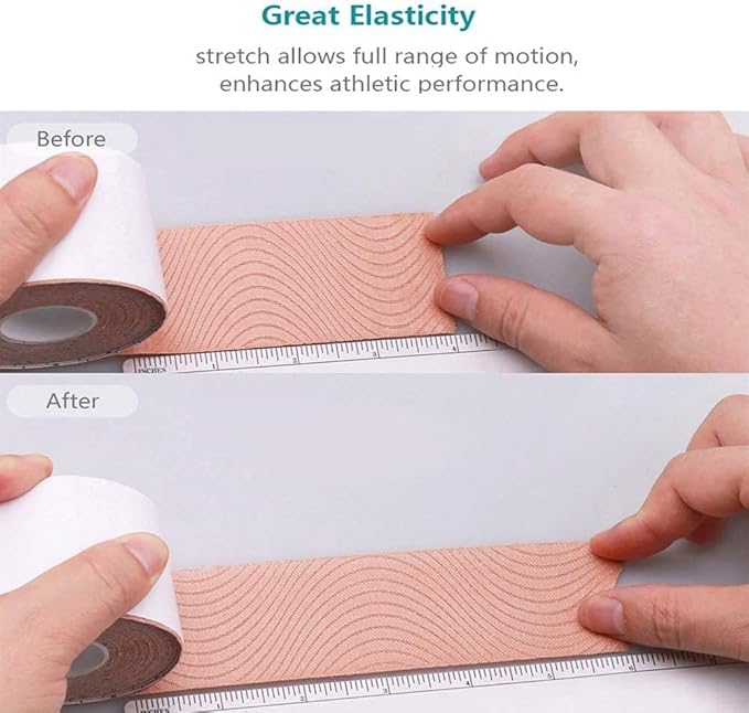 OBTANIM 2 Rolls Waterproof Breathable Kinesiology Tape, Athletic Elastic Kneepad Muscle Pain Relief Knee Taping for Gym Fitness Running Tennis Swimming (Pink)