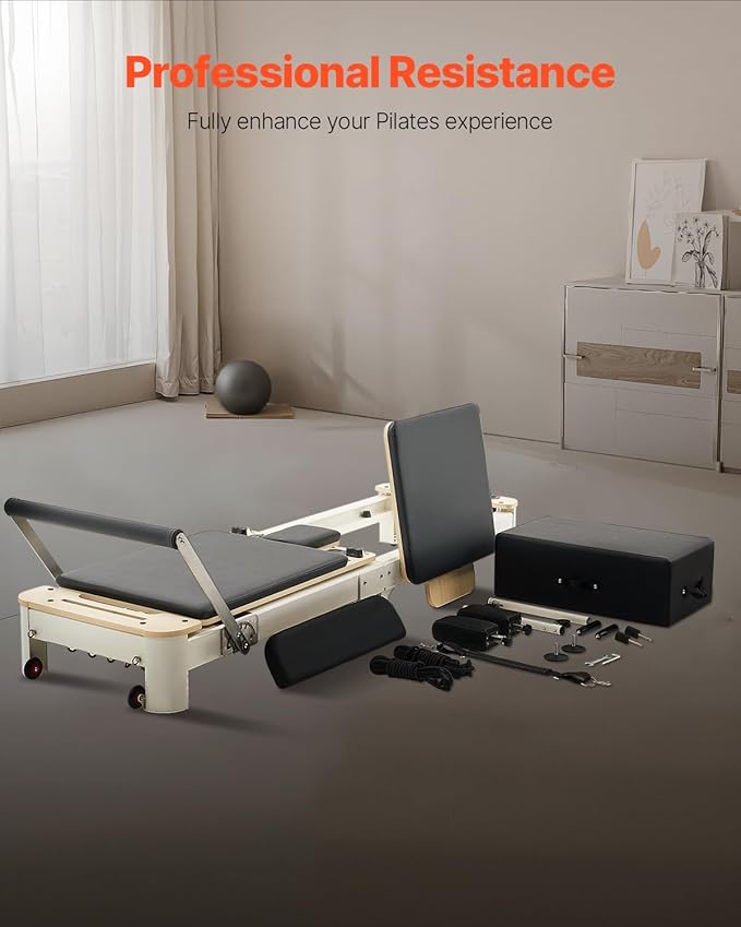 VEVOR Pilates Reformer Machine, Pilates Workout Equipment for Home Gym Studio Use, Pilates Bed with Dual Resistance- Spring & Cord, Reformer Set, Up to 400 LBS