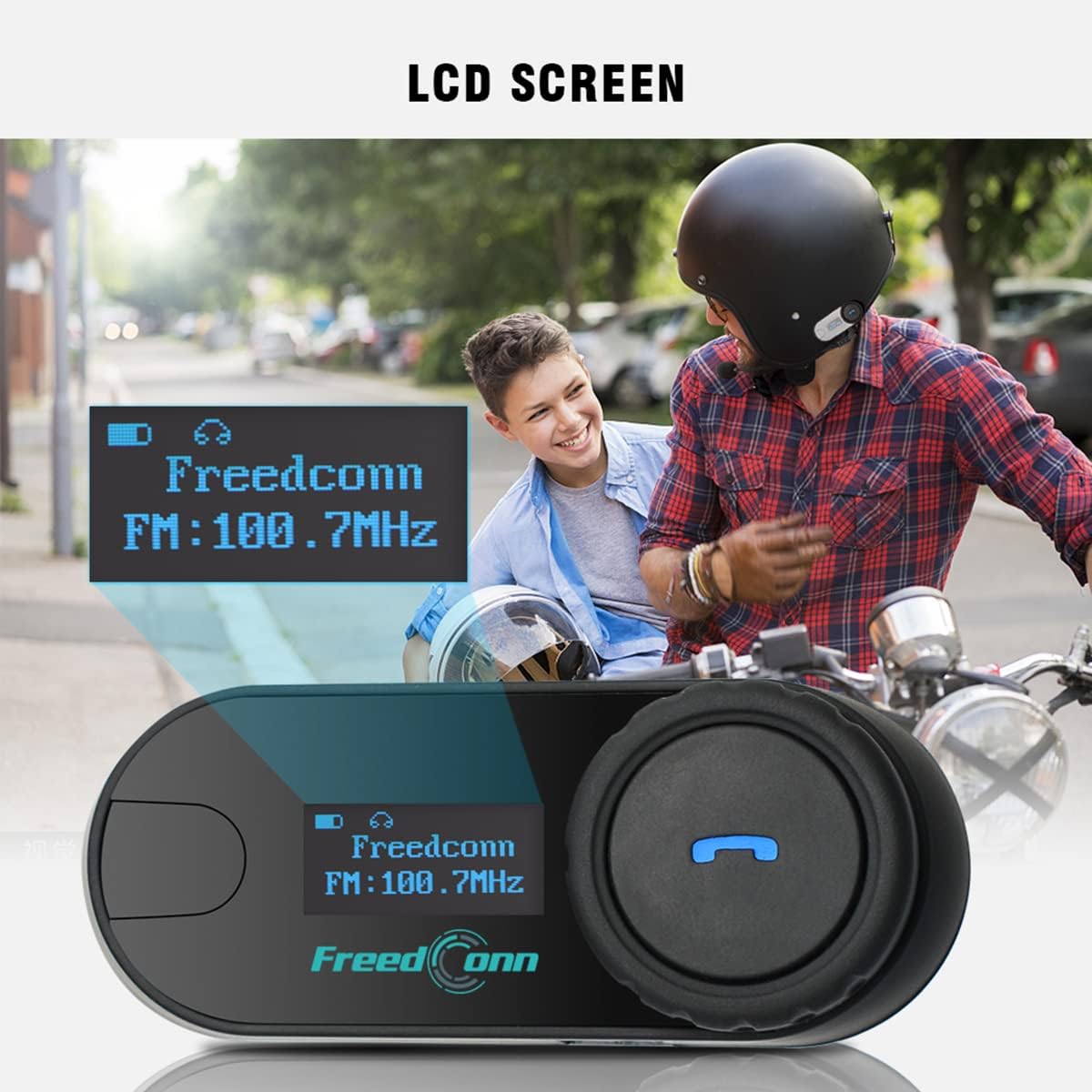 FreedConn TCOM-SC Motorcycle Helmet Bluetooth Intercom Headset Communication Systems Kit, for 2 or 3 Riders, LCD Screen/FM Radio/Mobile phone/MP3/GPS Connective/Range 800m / Handsfree (2 Set)