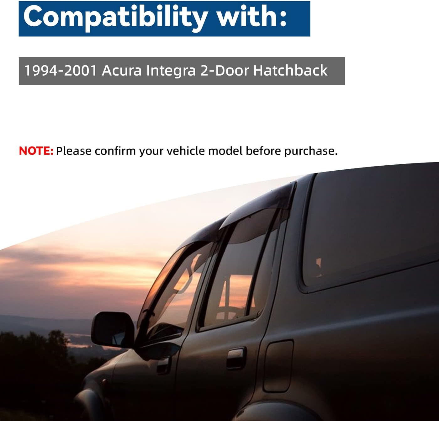 2pcs Front Smoke Tint Sun/Rain Guard Outside Mount Tape-On Vent Window Visors Compatible with 94-01 Integra 2-Door Coupe/Hatchback DC2