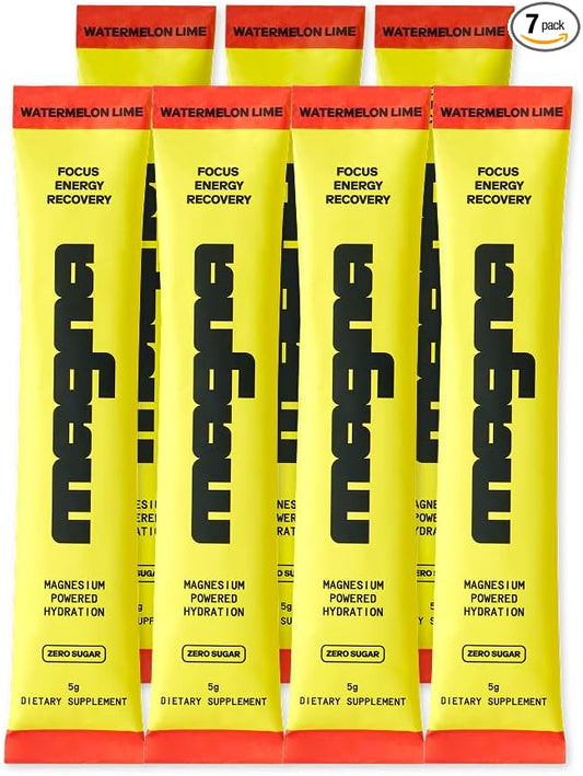 MAGNA Electrolyte Powder Drink Mix for Hydration, Energy & Focus Support with Magnesium L Threonate, Malate & Glycinate, Sodium, Potassium, Vitamin D, B6 & B12, Watermelon Lime Flavor, 7 Servings