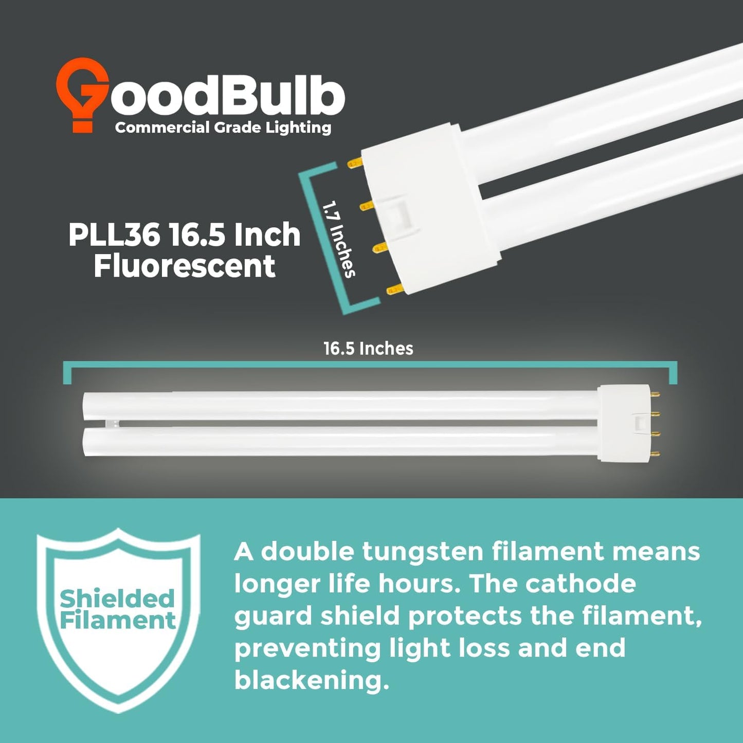 GoodBulb PLL36/841 36W 16.5" Twin Tube Compact Fluorescent Light Bulb 4-pin 2G11 Base 4100K Cool White 2400 Lumen 36000 Hour Long Life Biax Pack of 10