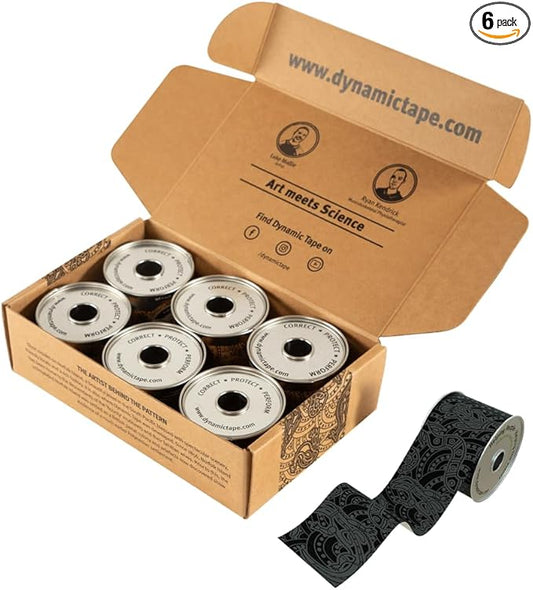 Dynamic Tape Eco | Biomechanical Adhesive Tape | Physio Tape for Knee, Ankle, Shoulder, Leg, Muscle Support | Sports Tape for Football, Rugby, Ideal for Athletes |Grey & Black - 2" (6)