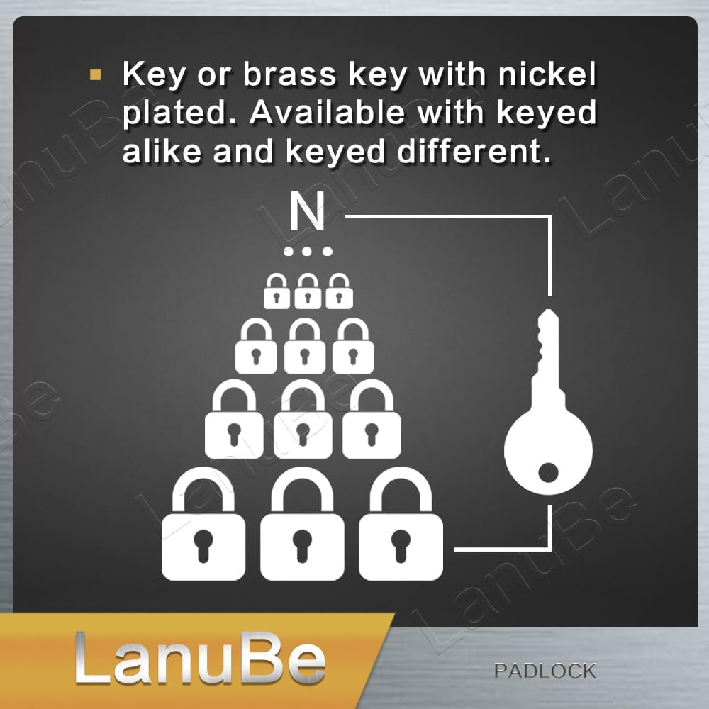 LanuBe Laminated Padlock 1-9/16inch (40mm) Long Shackle 48 Pack Keyed Alike, Blue Plastic Hoop, Bulk Locks for Warehouse, School