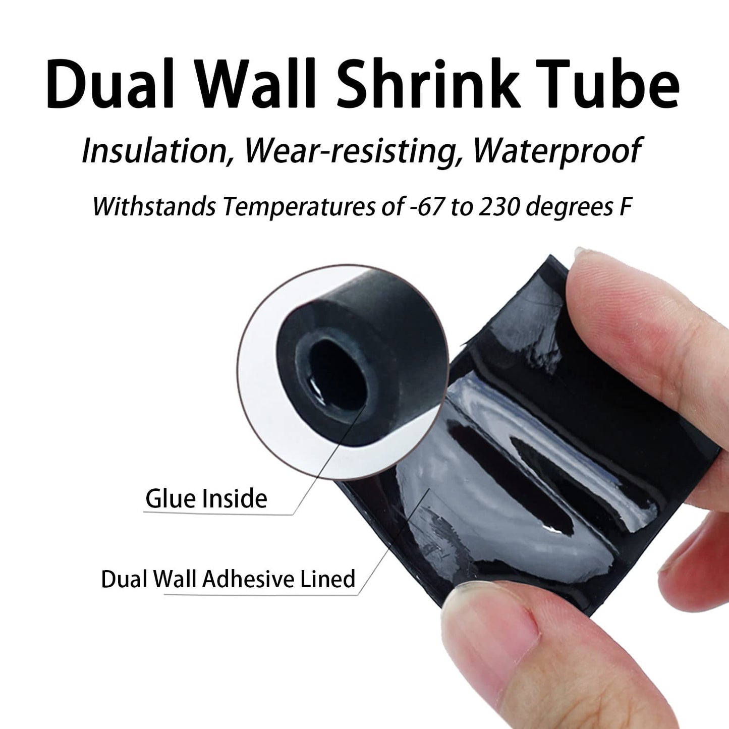 3:1 Ratio Heat Shrink Tubing Roll Adhesive Lined Industrial Marine Grade Dual Wall Heat Shrink Tube Waterproof and Sealed Black (5/8 inches(15.4 mm), 10 Feet)