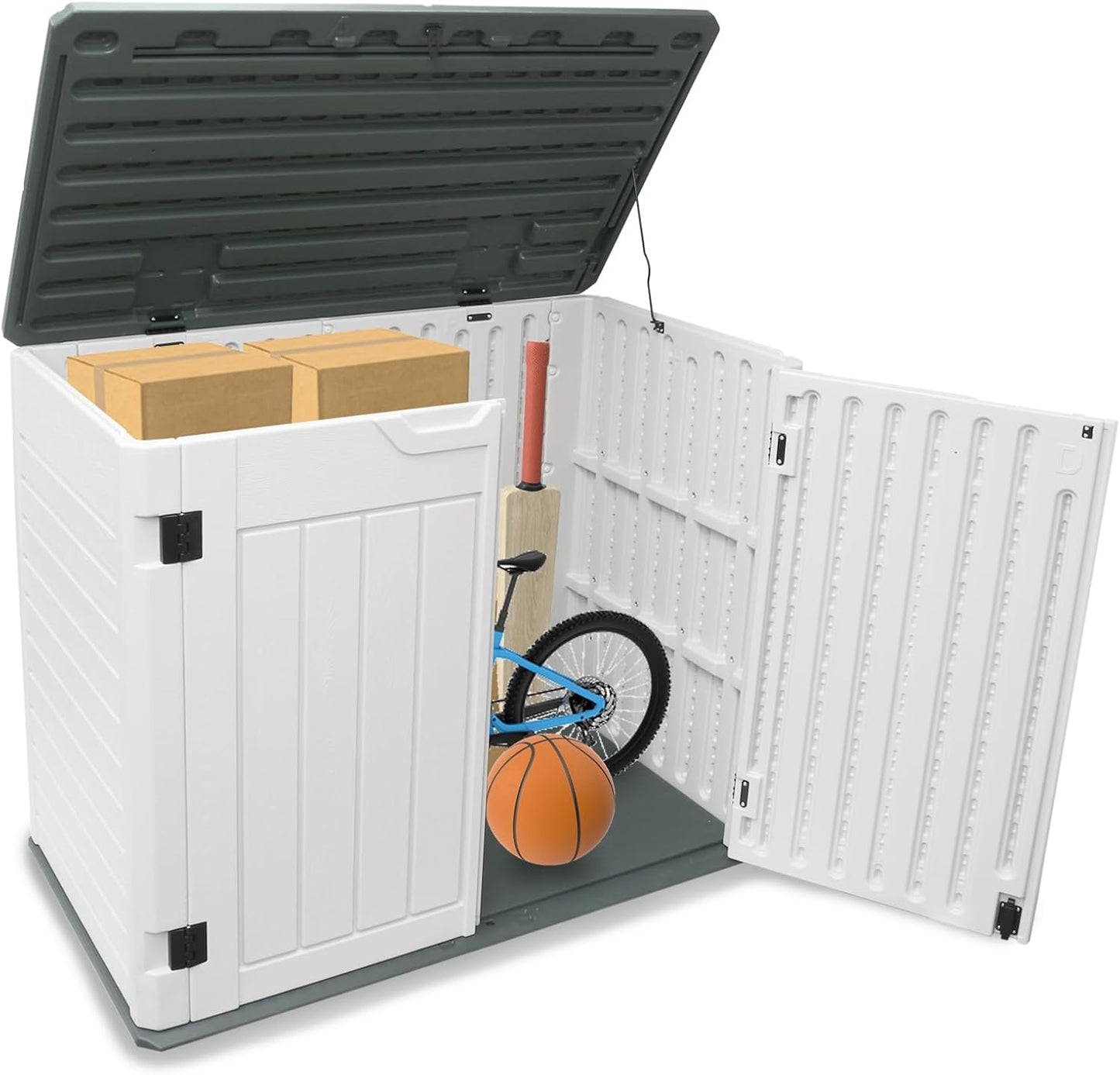 35 Cu.ft Outdoor Storage Shed, Large Resin Storage Box, Waterproof & Lockable Cabinet for Garden Yard Patio Garage Backyard Storage (White - 35 Cu. ft)