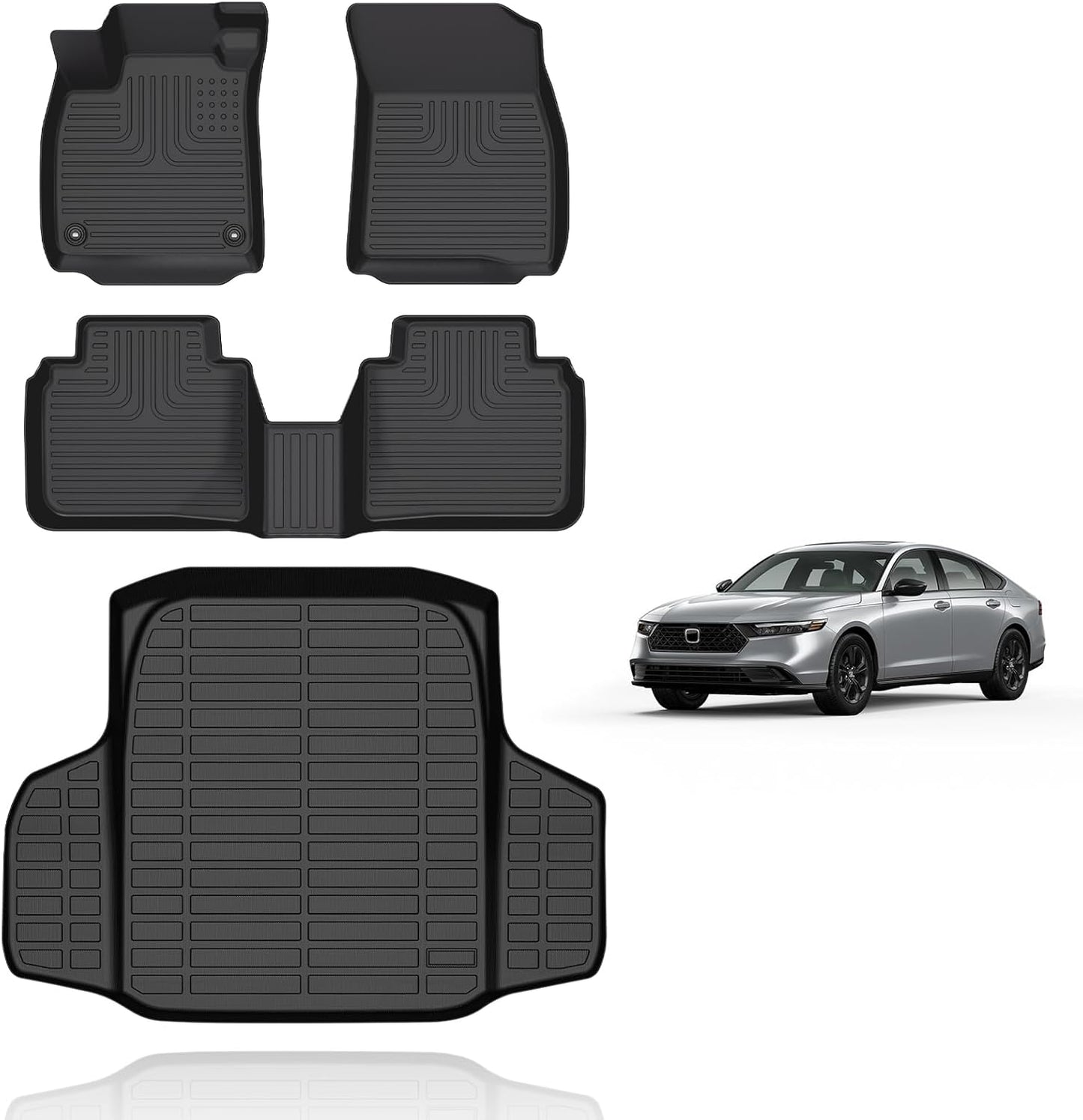 Floor Mats and Cargo Mat Set Fit for Honda Accord & Accord Hybrid 2023 2024 2025 TPE Car Mats Waterproof Heavy Duty Rubber Floor Liners Accord Accessories