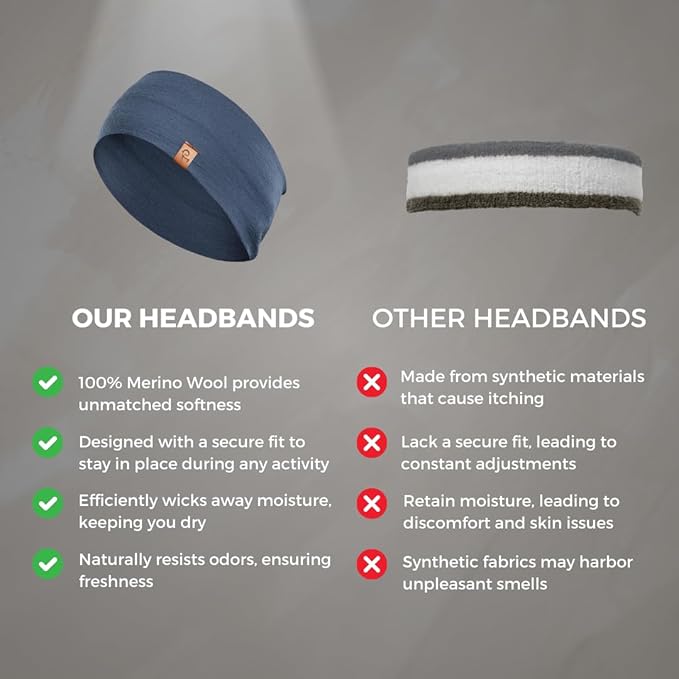 menique Dry Wide Sports Headbands for Women 100% Merino Wool Workout Accessories Wide Yoga Bandana or Scarf Multifunctional Breathable Sweatbands for Running, Cycling, Football, Fitness