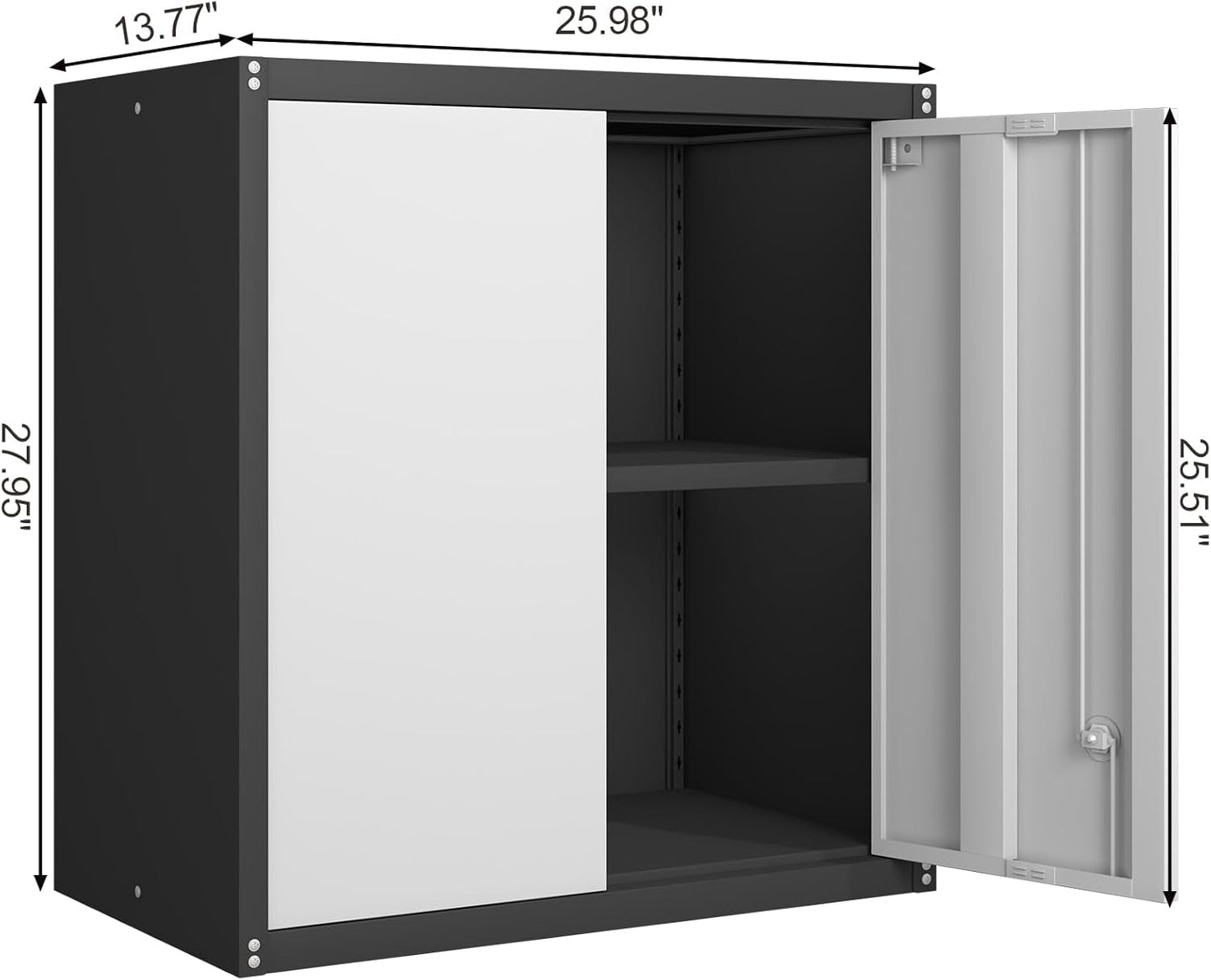 GREATMEET Metal Wall Cabinet, Wall Mounted Garage Cabinet, Locking Metal Storage Cabinet with Doors for Home Office, Garage, Utility Room