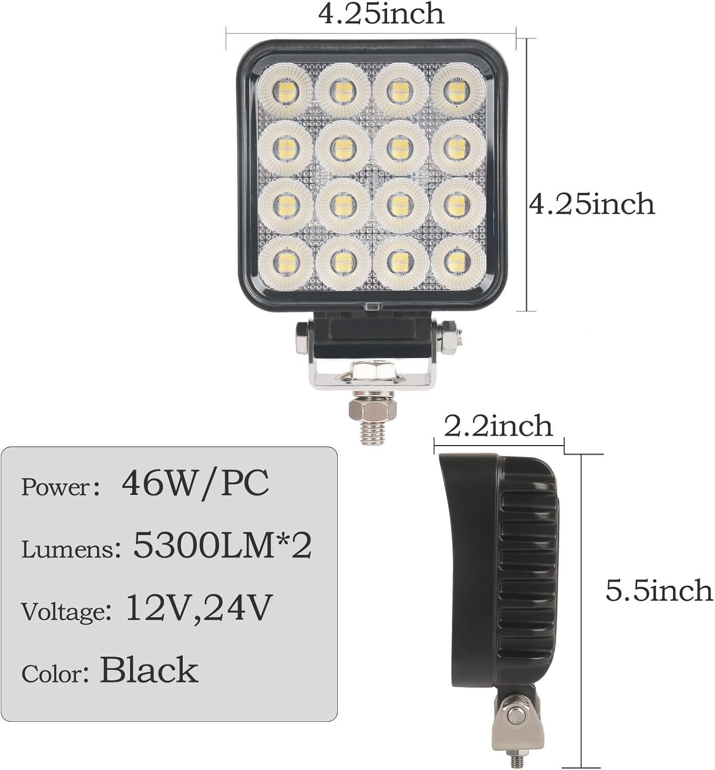 4.3" 12V LED Flood Lights 46W, 24 Volt Work Lights for Heavy Equipment Tractor Excavator Dump Truck 5300LM Waterproof, Vehicle Utility Flood UTV ATV, 4PCS