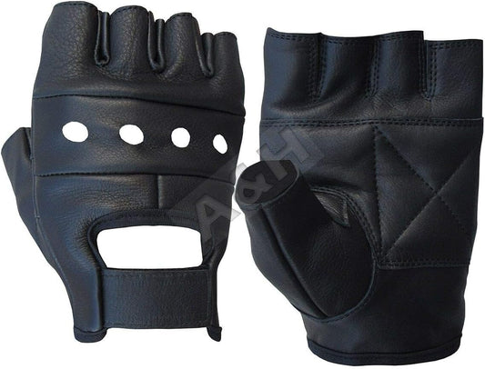 A&H Apparel Leather Motorcycle Glove Genuine Cowhide Fingerless Leather Driving Gloves (Medium)