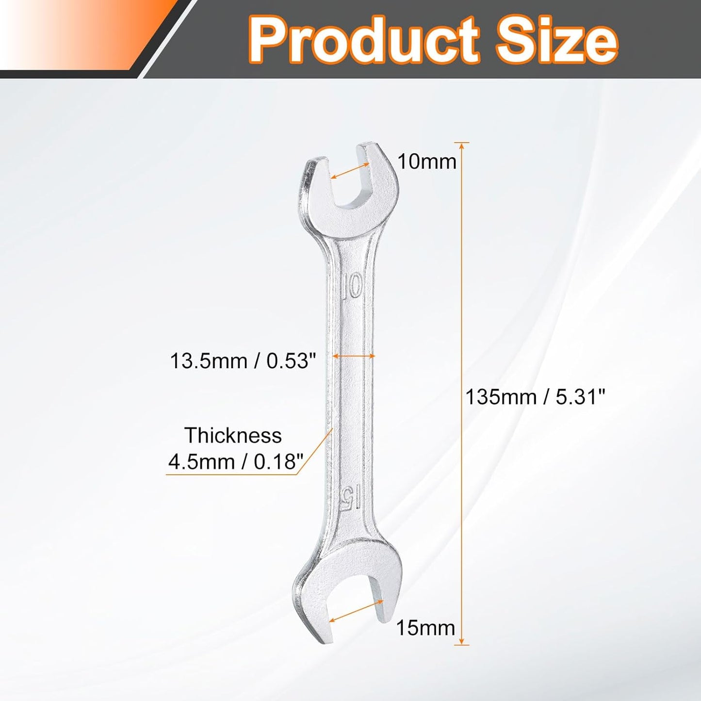 HARFINGTON Double Open End Wrench 10mm x 15mm Metric 15 Degree Offset Angle Small Flat Head Wrench Galvanizing Open Ended Spanner for Automotive Repair Furniture Assembly