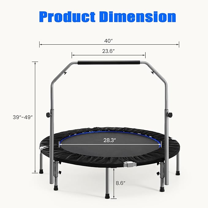 Trampoline, Portable Fitnes Foldable Trampoline in-Home Mini Rebounder, Exercise Trampoline for Kid/Adults, 40" Max Load 330lbs
