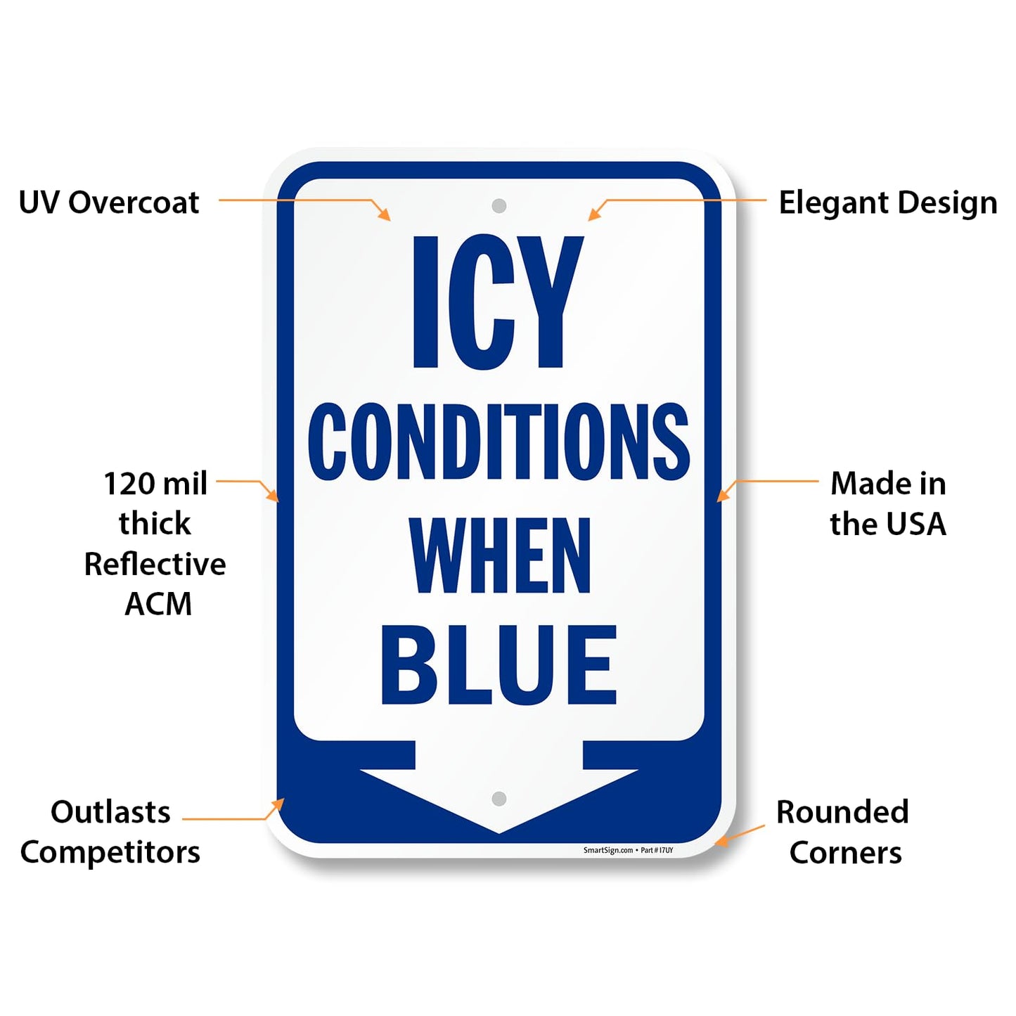 SmartSign 18 x 12 inch Icy Conditions When Blue Sign with Down Arrow, 120 mil Durable Aluminum Composite (ACM), Engineer Grade Reflective Material, Blue/White, USA-Made, 100-Years of Sign Expertise
