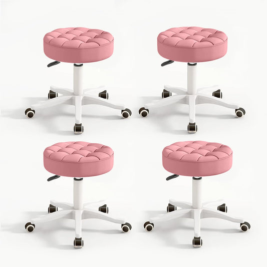Small Chair Round Rolling Stool with Wheels PU Leather Height Adjustable Swivel Drafting Work SPA Salon Stools Home Office Chair,4 Pack