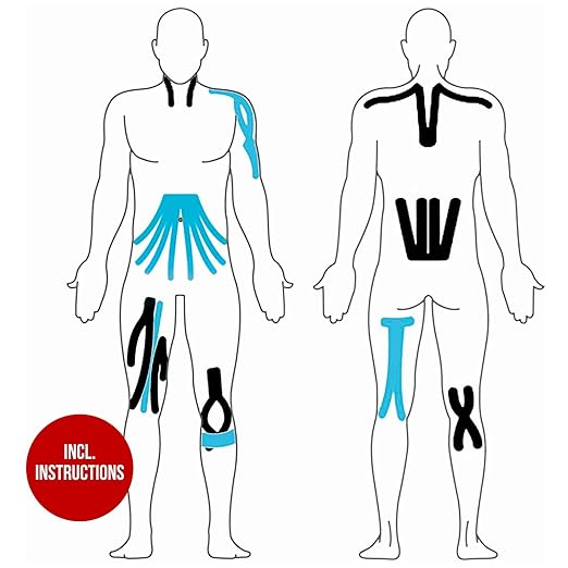 Effekt Manufaktur Kinesiology Tape Waterproof (16 ft x 2 in), 2 Rolls - Elastic Physio Tape for Muscle Support and Injury Recovery, Medical Tape, Kinetic Tape, Durable Kinesthetic Tape (Blue + Black)