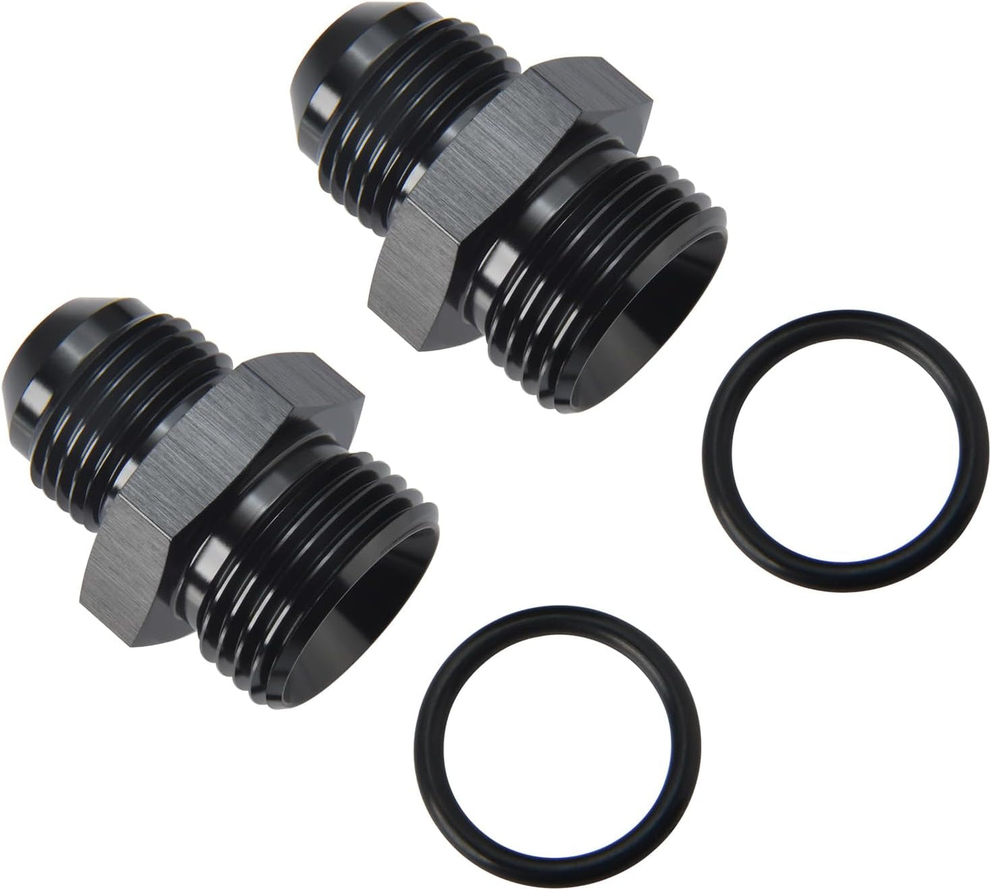 8AN Male Flare to 10AN ORB O-ring Boss Fuel Pump Rail Adapter Fitting Aluminum Black, Pack of 2