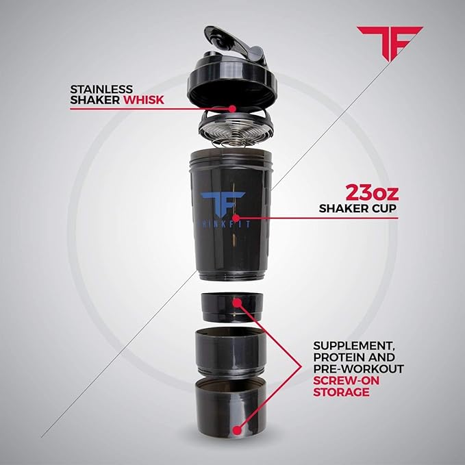 ThinkFit Insulated Lunch Box with 6 Portion Control Containers, Pill Dispenser, Shaker Cup & Ice Packs - BPA-Free, Reusable, Microwavable, Freezer Safe - Blue