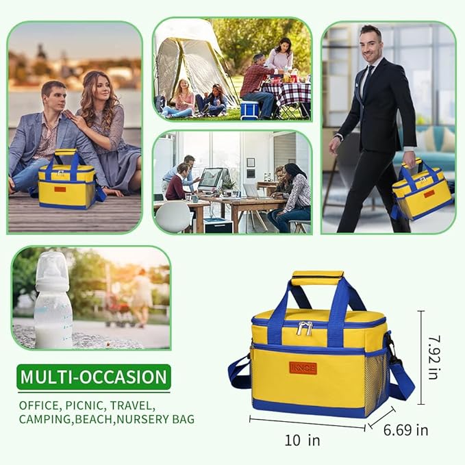 iknoe Large Foldable Cooler Bag, 8.5L Insulated Lunch Bag, Leakproof Lunch Cooler Tote with Multi-Bag Design Suitable for Beach, Picnic and Office Use,Yellow 15-Can