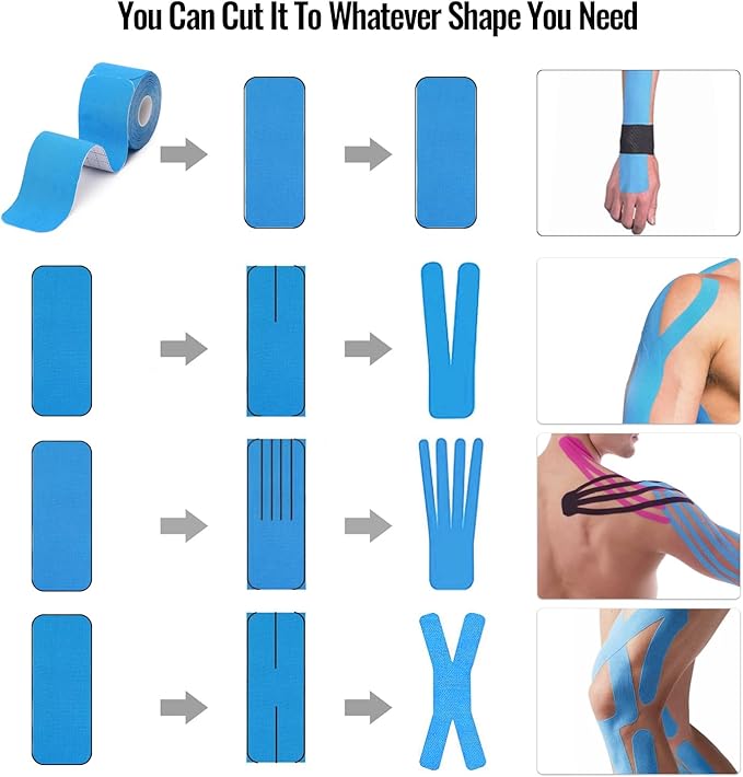 Kinesiology Tape precut (2 Rolls,40 Strips,2" X 10" Strips) Kinesiology Tape Waterproof Breathable Latex Free Tape for Ankle Wrists Knees Running Swimming Elastic Sports Activities Tapes(Blue+Pink)